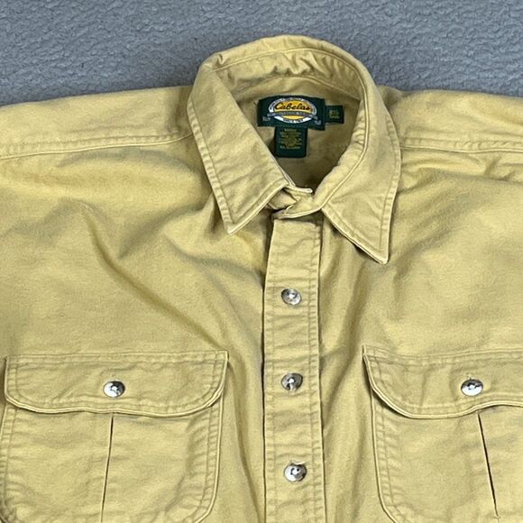 Cabelas Chamois Shirt Men 2XLT Khaki Beige Button Collar Utility Outdoor Shacket - Picture 2 of 10